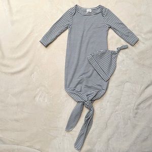 Starting Out Newborn- 6 month Blue Stripe Knotted Gown with Knotted Sleeping Cap
